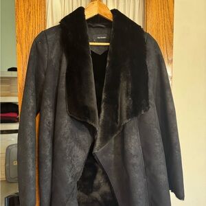 The Kooples Black Teddy Jacket with Faux Fur Collar